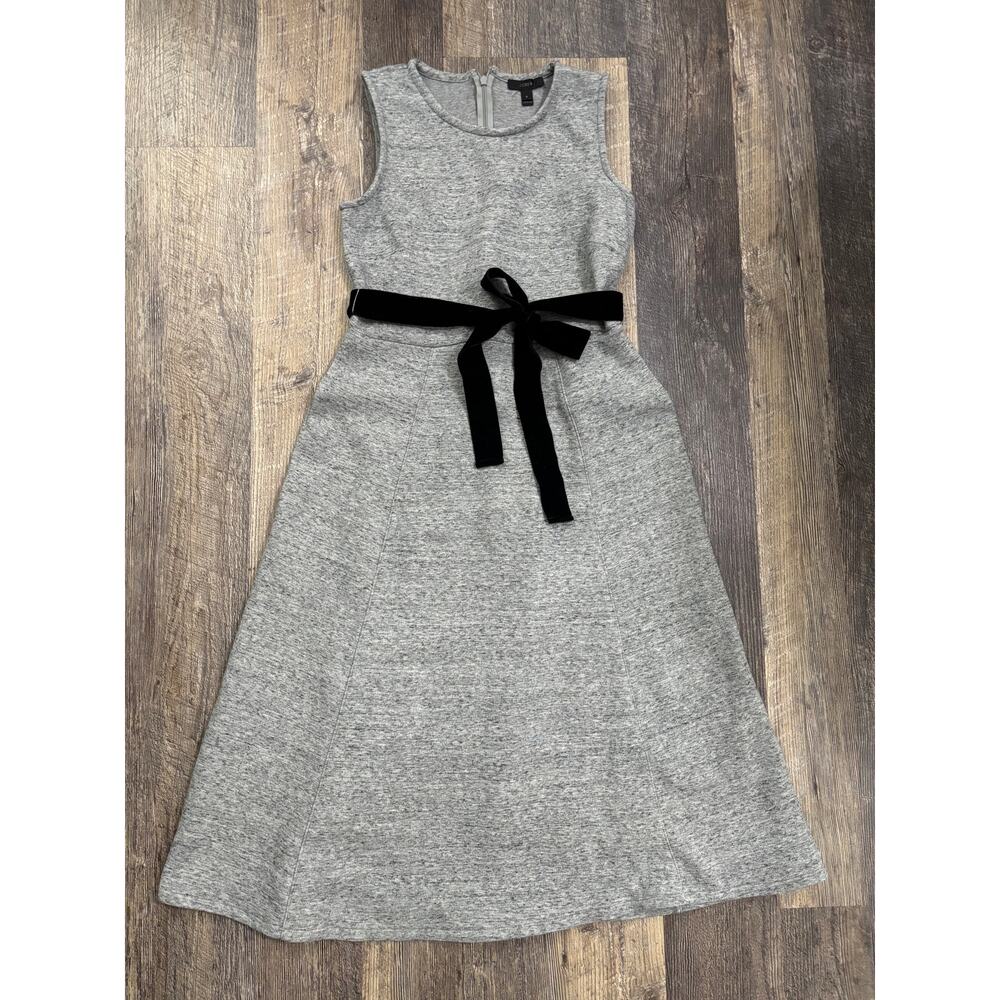 J.Crew‎ Womens Grey Textured Knit A-Line Dress with Velvet Belt Size 6
